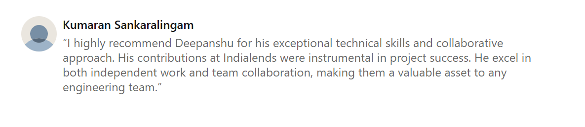 LinkedIn recommendation from Kumaran Sankaralingam