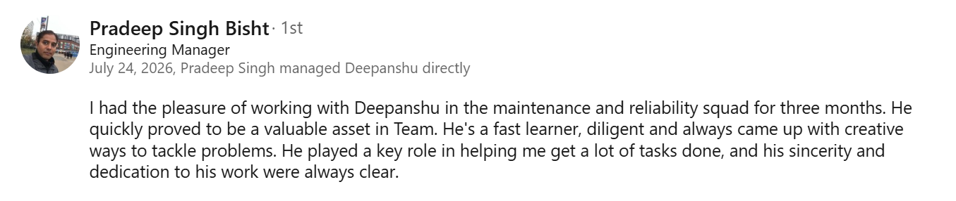 LinkedIn recommendation from Pradeep Singh Bisht